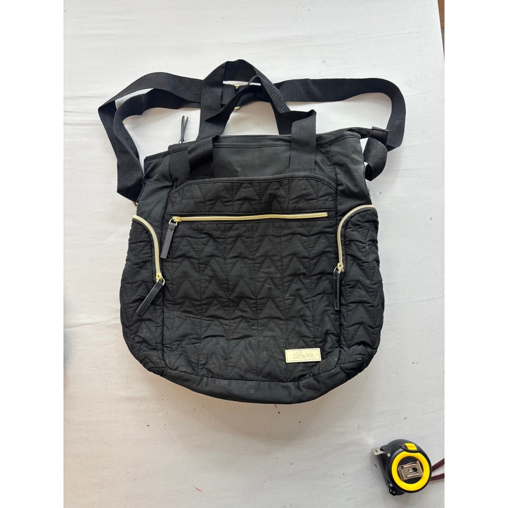 Little Me Black Quilted Diaper Bag Convertible Backpack Tote Gold Hardware